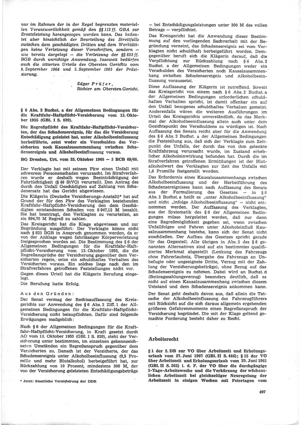 Neue Justiz (NJ), Zeitschrift für Recht und Rechtswissenschaft [Deutsche Demokratische Republik (DDR)], 24. Jahrgang 1970, Seite 497 (NJ DDR 1970, S. 497)