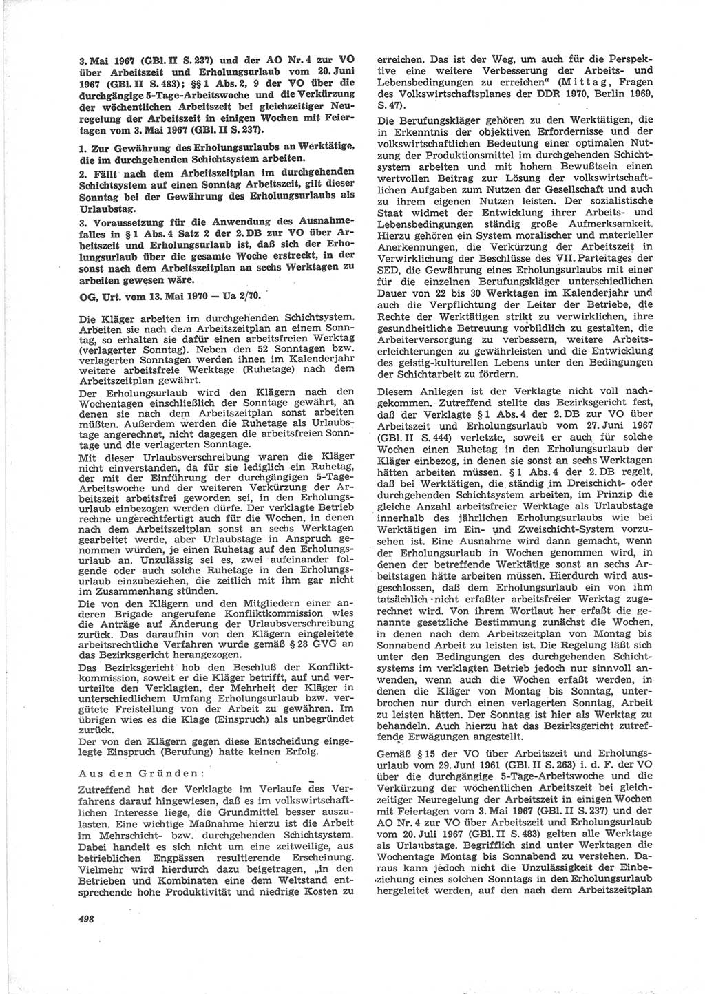Neue Justiz (NJ), Zeitschrift für Recht und Rechtswissenschaft [Deutsche Demokratische Republik (DDR)], 24. Jahrgang 1970, Seite 498 (NJ DDR 1970, S. 498)