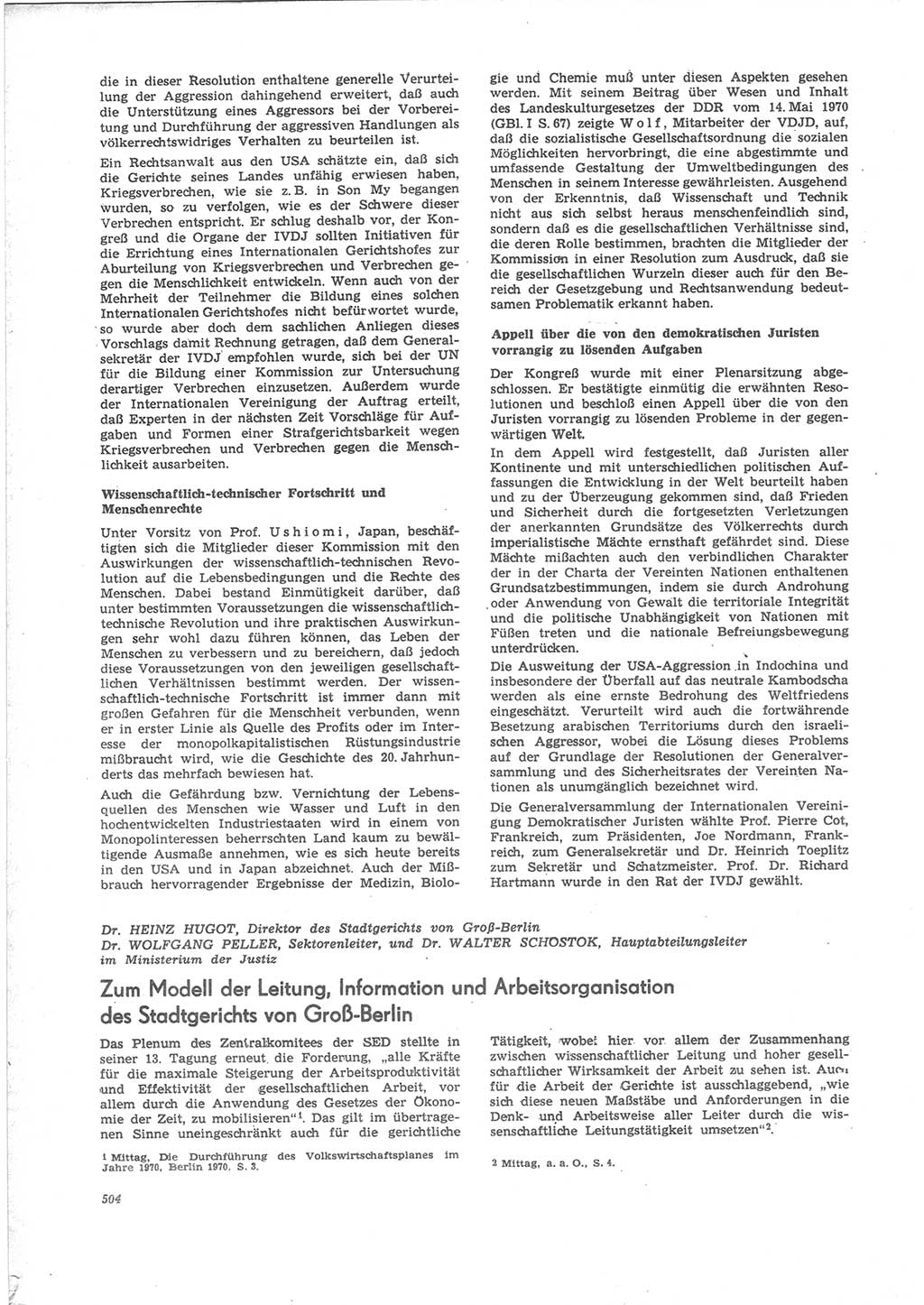 Neue Justiz (NJ), Zeitschrift für Recht und Rechtswissenschaft [Deutsche Demokratische Republik (DDR)], 24. Jahrgang 1970, Seite 504 (NJ DDR 1970, S. 504)