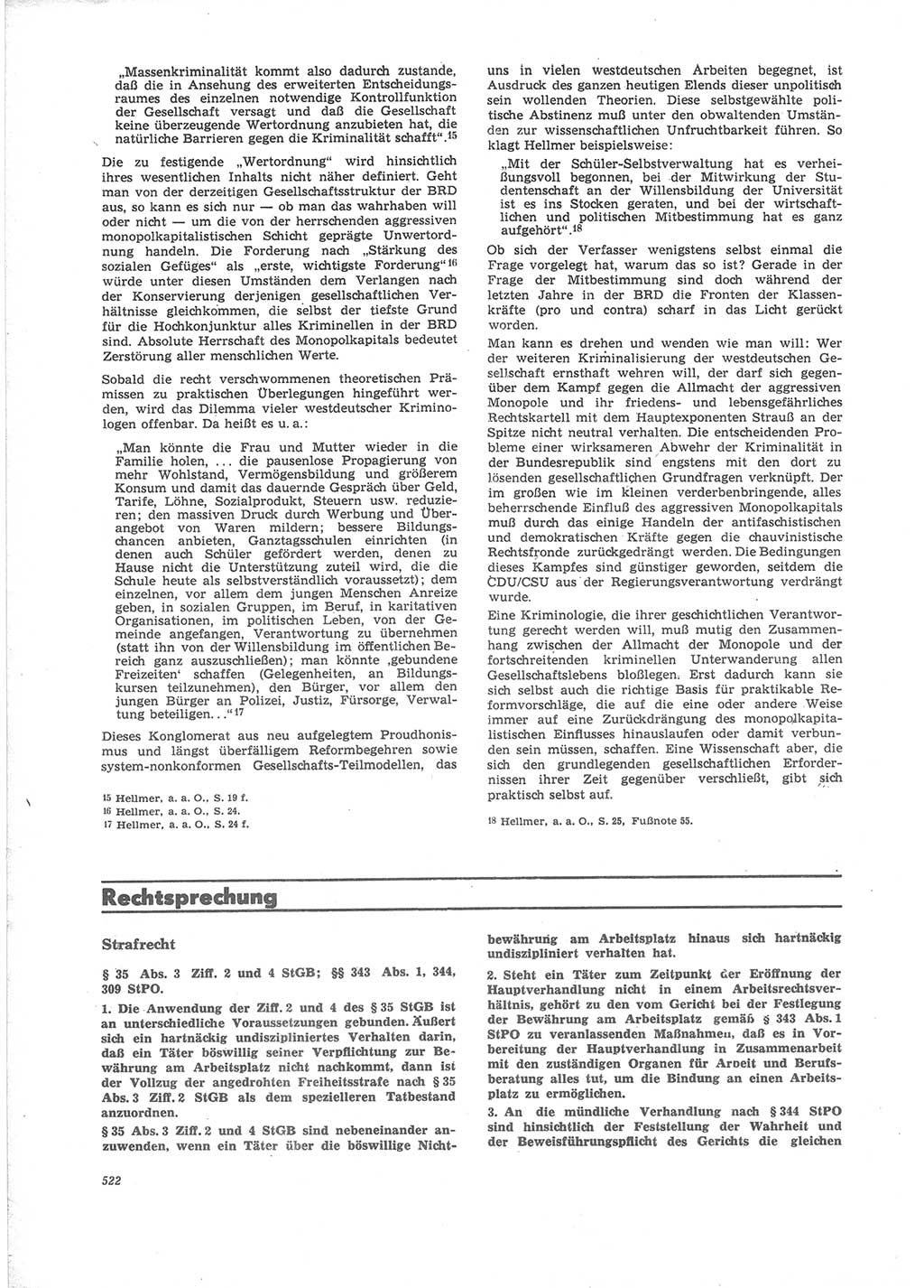 Neue Justiz (NJ), Zeitschrift für Recht und Rechtswissenschaft [Deutsche Demokratische Republik (DDR)], 24. Jahrgang 1970, Seite 522 (NJ DDR 1970, S. 522)