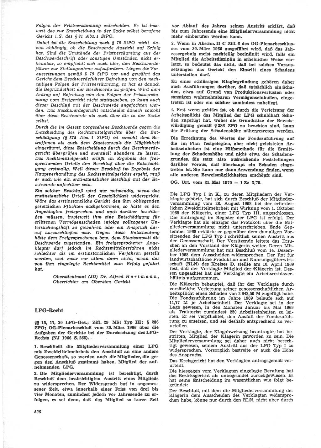 Neue Justiz (NJ), Zeitschrift für Recht und Rechtswissenschaft [Deutsche Demokratische Republik (DDR)], 24. Jahrgang 1970, Seite 526 (NJ DDR 1970, S. 526)