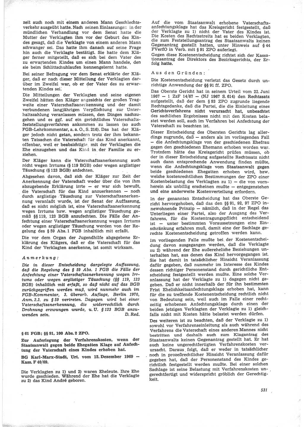 Neue Justiz (NJ), Zeitschrift für Recht und Rechtswissenschaft [Deutsche Demokratische Republik (DDR)], 24. Jahrgang 1970, Seite 531 (NJ DDR 1970, S. 531)