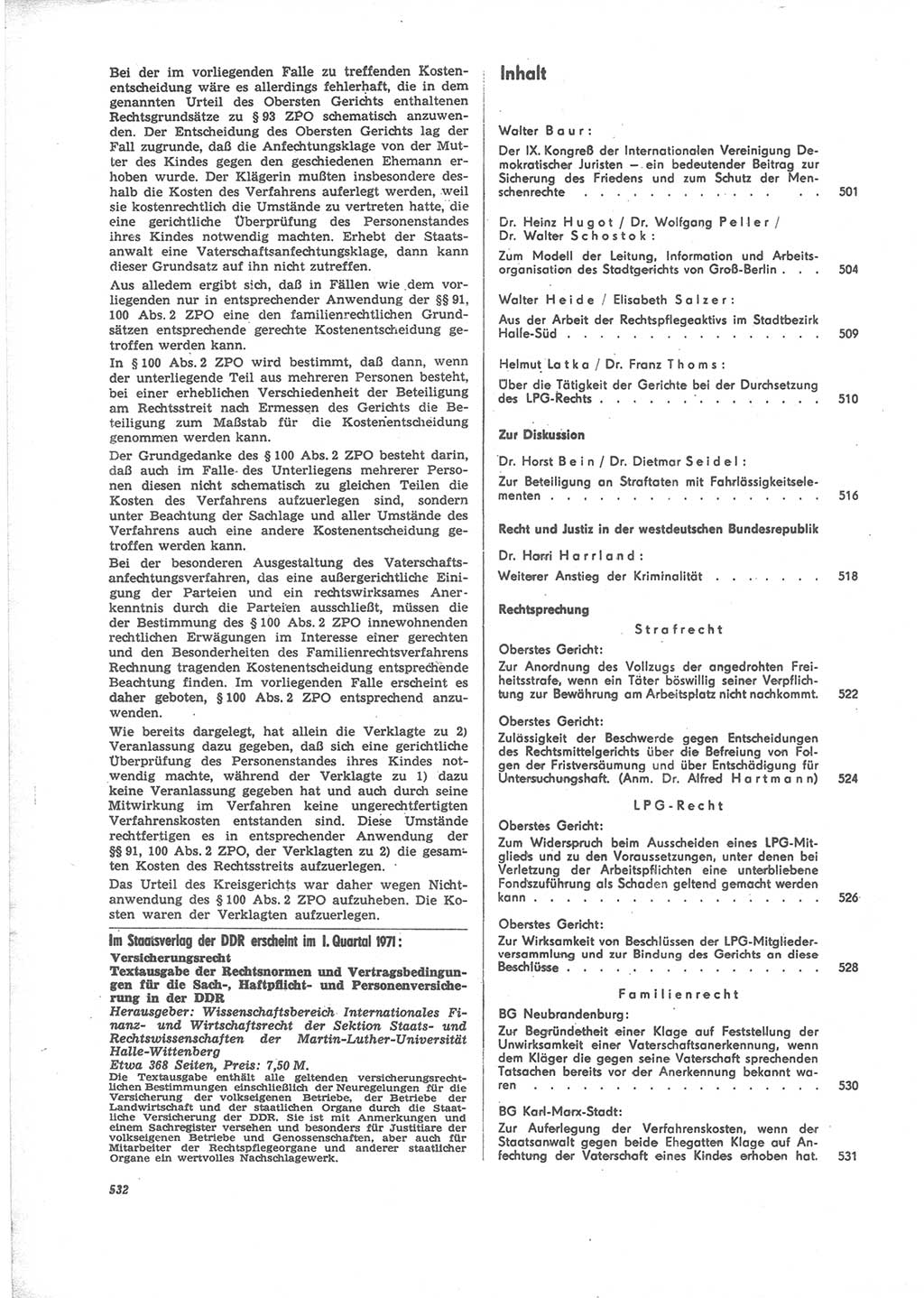 Neue Justiz (NJ), Zeitschrift für Recht und Rechtswissenschaft [Deutsche Demokratische Republik (DDR)], 24. Jahrgang 1970, Seite 532 (NJ DDR 1970, S. 532)