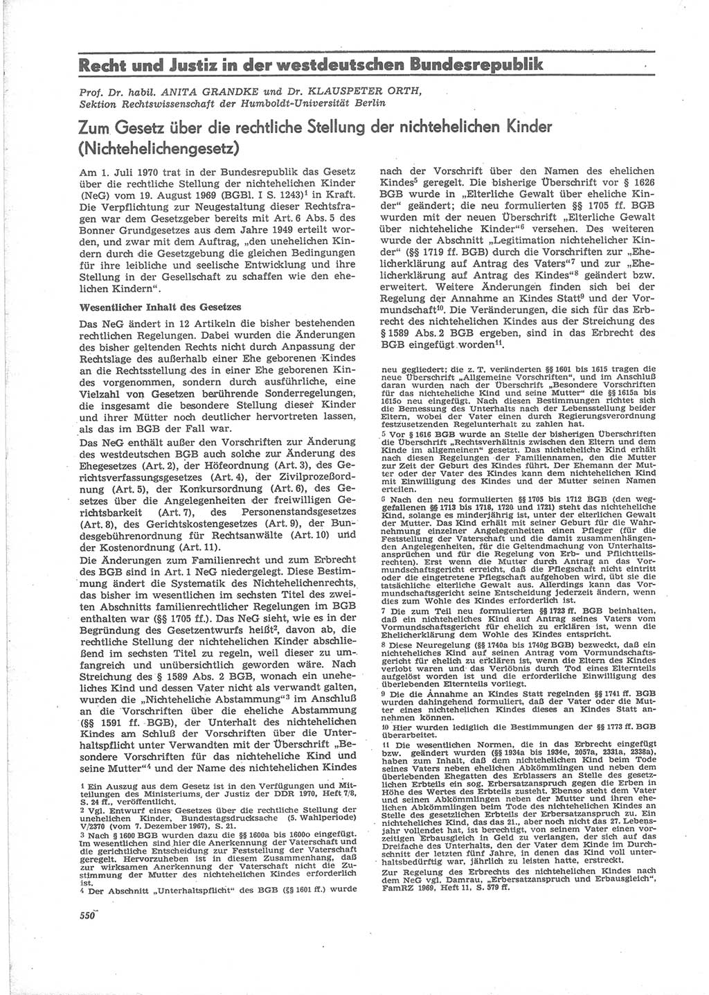 Neue Justiz (NJ), Zeitschrift für Recht und Rechtswissenschaft [Deutsche Demokratische Republik (DDR)], 24. Jahrgang 1970, Seite 550 (NJ DDR 1970, S. 550)