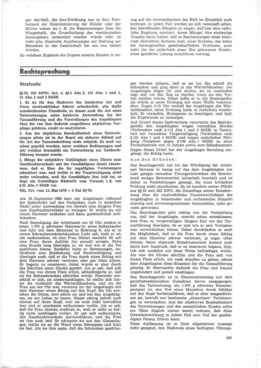 Neue Justiz (NJ), Zeitschrift für Recht und Rechtswissenschaft [Deutsche Demokratische Republik (DDR)], 24. Jahrgang 1970, Seite 555 (NJ DDR 1970, S. 555)