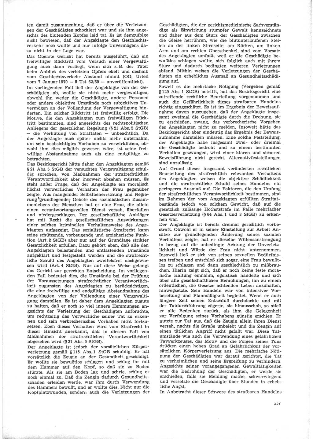 Neue Justiz (NJ), Zeitschrift für Recht und Rechtswissenschaft [Deutsche Demokratische Republik (DDR)], 24. Jahrgang 1970, Seite 557 (NJ DDR 1970, S. 557)