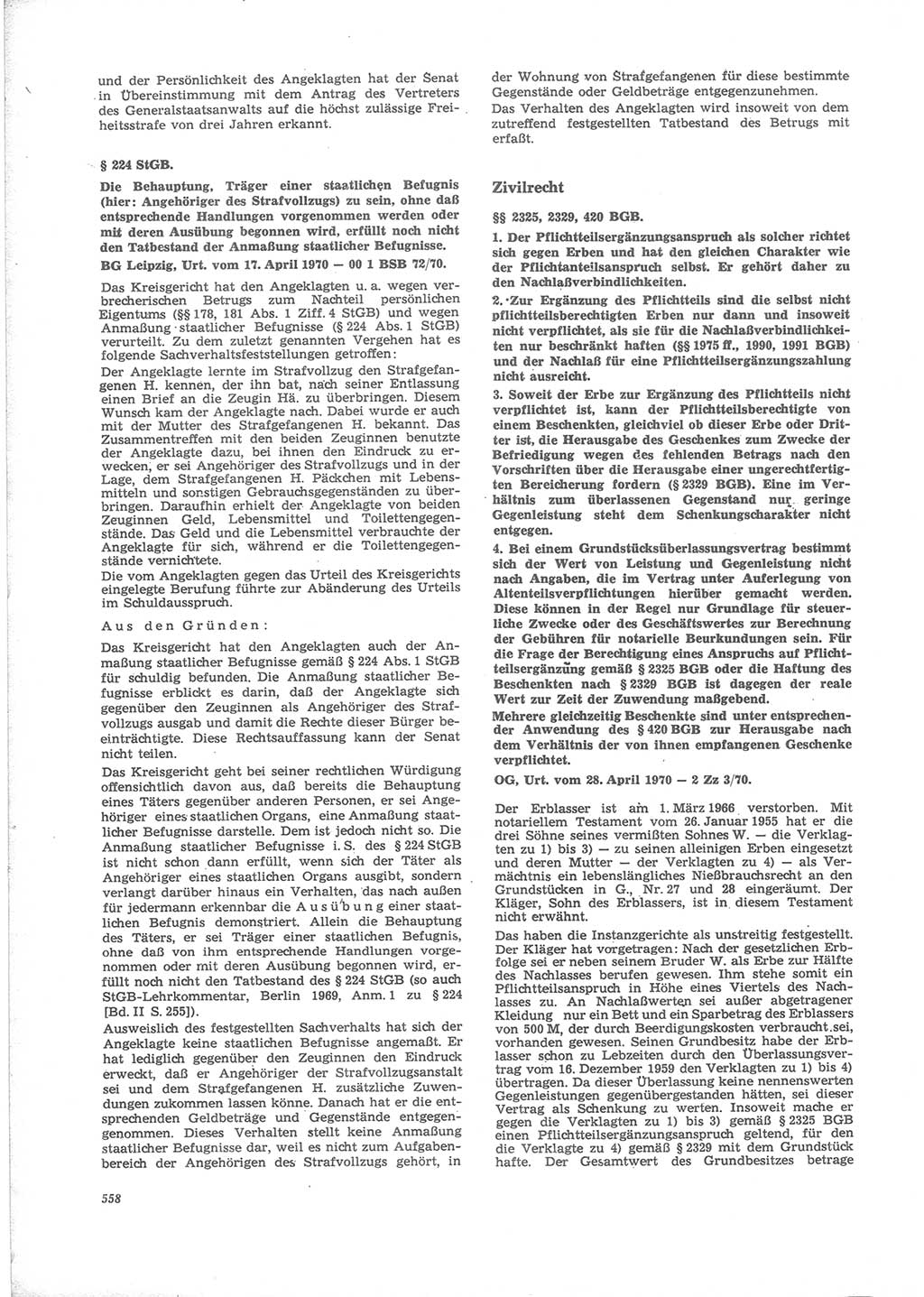 Neue Justiz (NJ), Zeitschrift für Recht und Rechtswissenschaft [Deutsche Demokratische Republik (DDR)], 24. Jahrgang 1970, Seite 558 (NJ DDR 1970, S. 558)