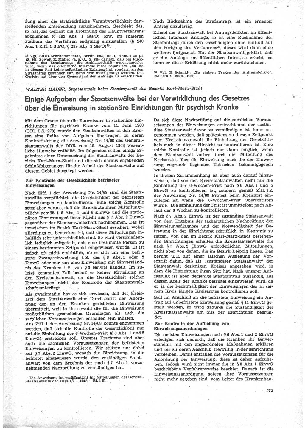 Neue Justiz (NJ), Zeitschrift für Recht und Rechtswissenschaft [Deutsche Demokratische Republik (DDR)], 24. Jahrgang 1970, Seite 573 (NJ DDR 1970, S. 573)