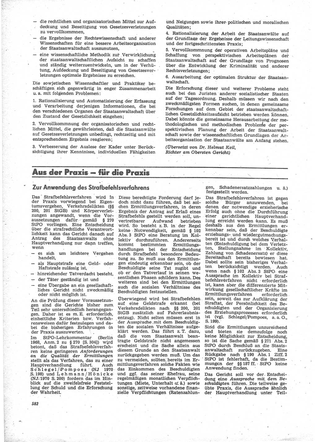 Neue Justiz (NJ), Zeitschrift für Recht und Rechtswissenschaft [Deutsche Demokratische Republik (DDR)], 24. Jahrgang 1970, Seite 582 (NJ DDR 1970, S. 582)