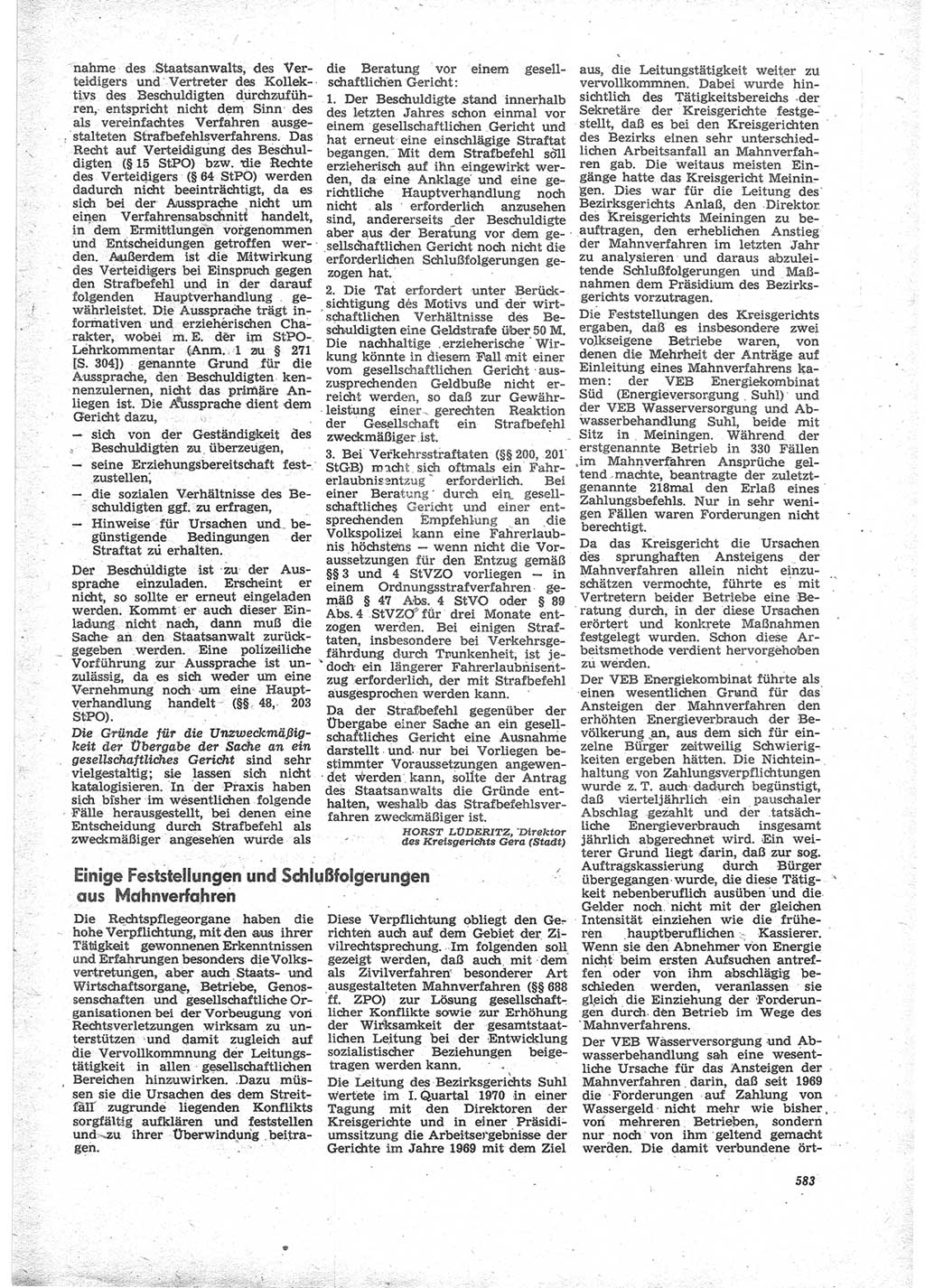 Neue Justiz (NJ), Zeitschrift für Recht und Rechtswissenschaft [Deutsche Demokratische Republik (DDR)], 24. Jahrgang 1970, Seite 583 (NJ DDR 1970, S. 583)