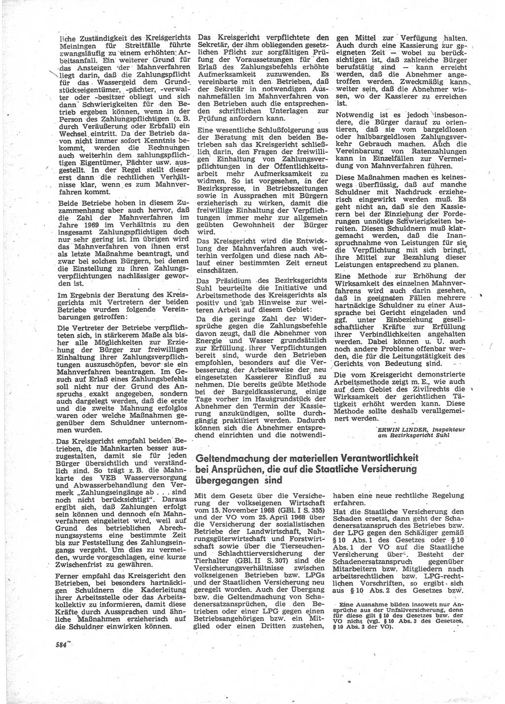 Neue Justiz (NJ), Zeitschrift für Recht und Rechtswissenschaft [Deutsche Demokratische Republik (DDR)], 24. Jahrgang 1970, Seite 584 (NJ DDR 1970, S. 584)