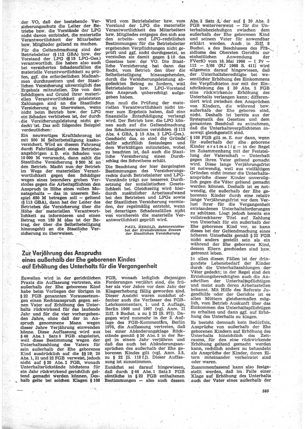 Neue Justiz (NJ), Zeitschrift für Recht und Rechtswissenschaft [Deutsche Demokratische Republik (DDR)], 24. Jahrgang 1970, Seite 585 (NJ DDR 1970, S. 585)