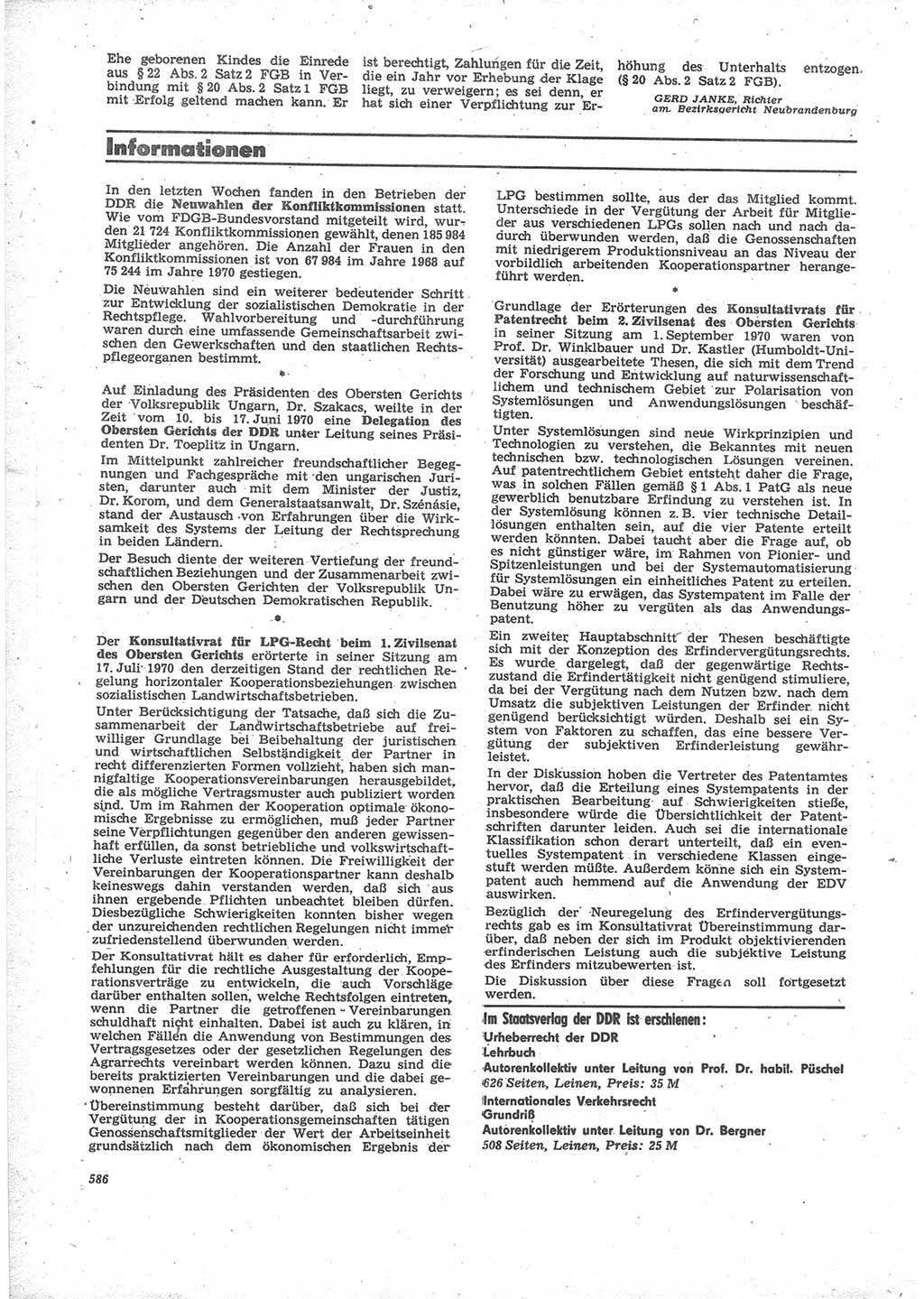 Neue Justiz (NJ), Zeitschrift für Recht und Rechtswissenschaft [Deutsche Demokratische Republik (DDR)], 24. Jahrgang 1970, Seite 586 (NJ DDR 1970, S. 586)