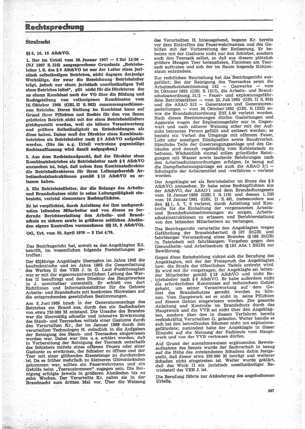 Neue Justiz (NJ), Zeitschrift für Recht und Rechtswissenschaft [Deutsche Demokratische Republik (DDR)], 24. Jahrgang 1970, Seite 587 (NJ DDR 1970, S. 587)