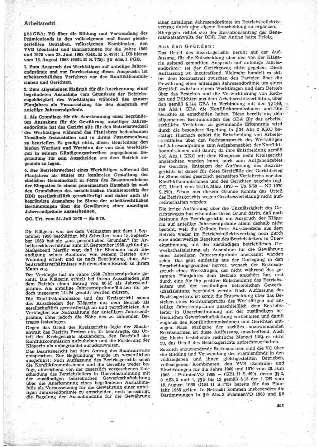 Neue Justiz (NJ), Zeitschrift für Recht und Rechtswissenschaft [Deutsche Demokratische Republik (DDR)], 24. Jahrgang 1970, Seite 593 (NJ DDR 1970, S. 593)