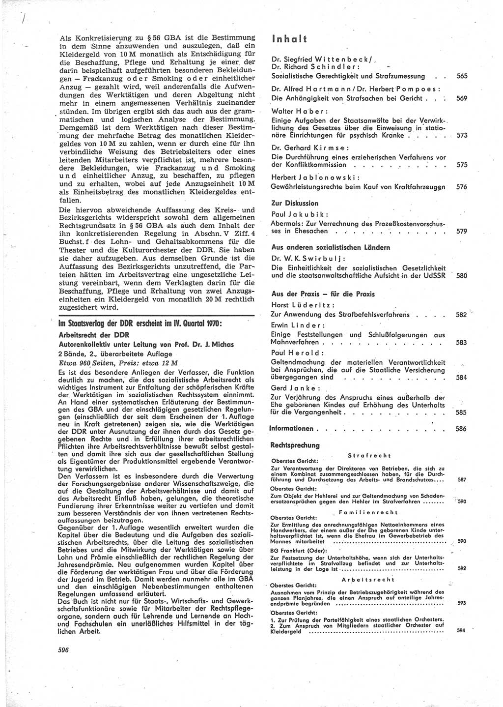 Neue Justiz (NJ), Zeitschrift für Recht und Rechtswissenschaft [Deutsche Demokratische Republik (DDR)], 24. Jahrgang 1970, Seite 596 (NJ DDR 1970, S. 596)