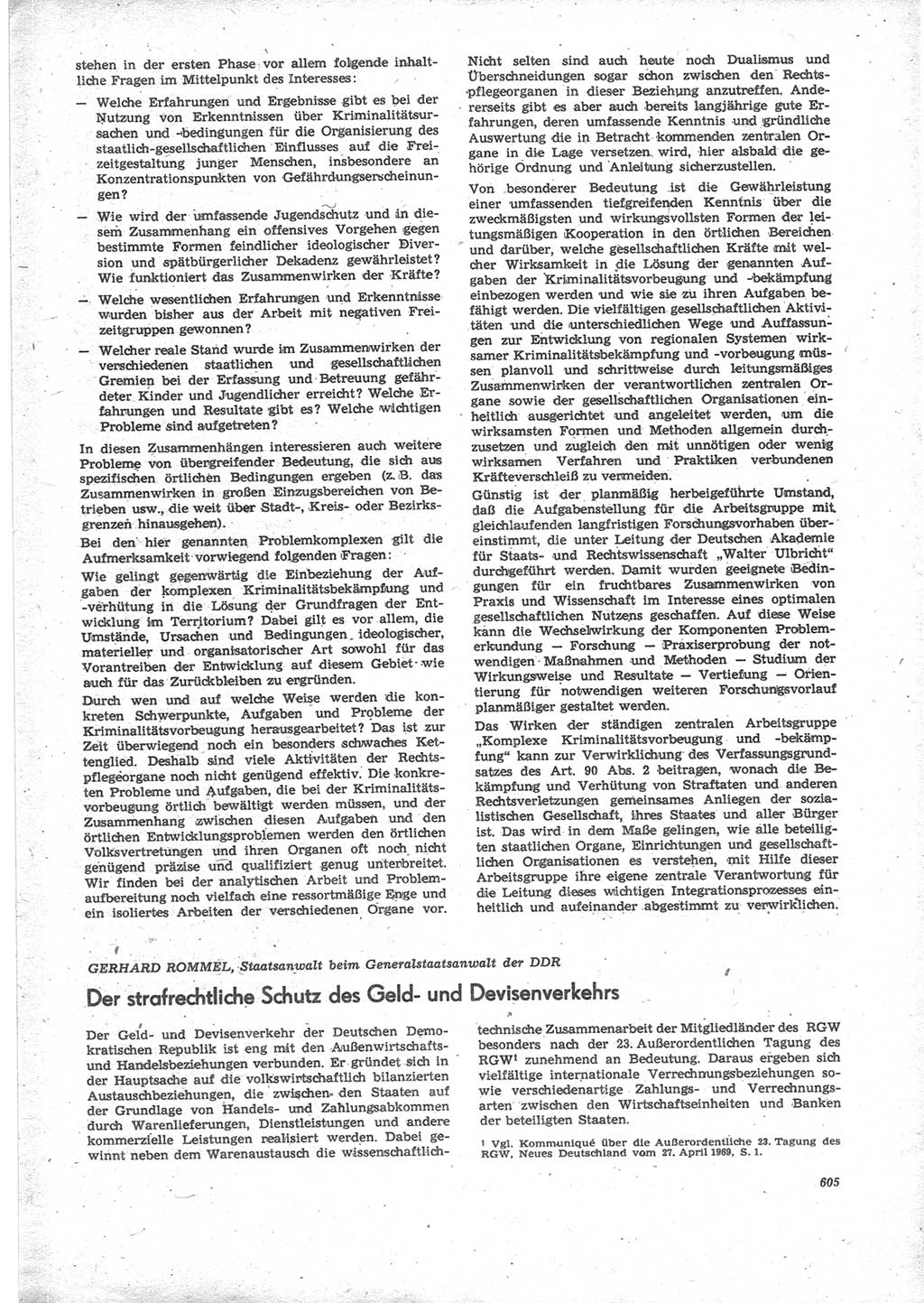 Neue Justiz (NJ), Zeitschrift für Recht und Rechtswissenschaft [Deutsche Demokratische Republik (DDR)], 24. Jahrgang 1970, Seite 605 (NJ DDR 1970, S. 605)