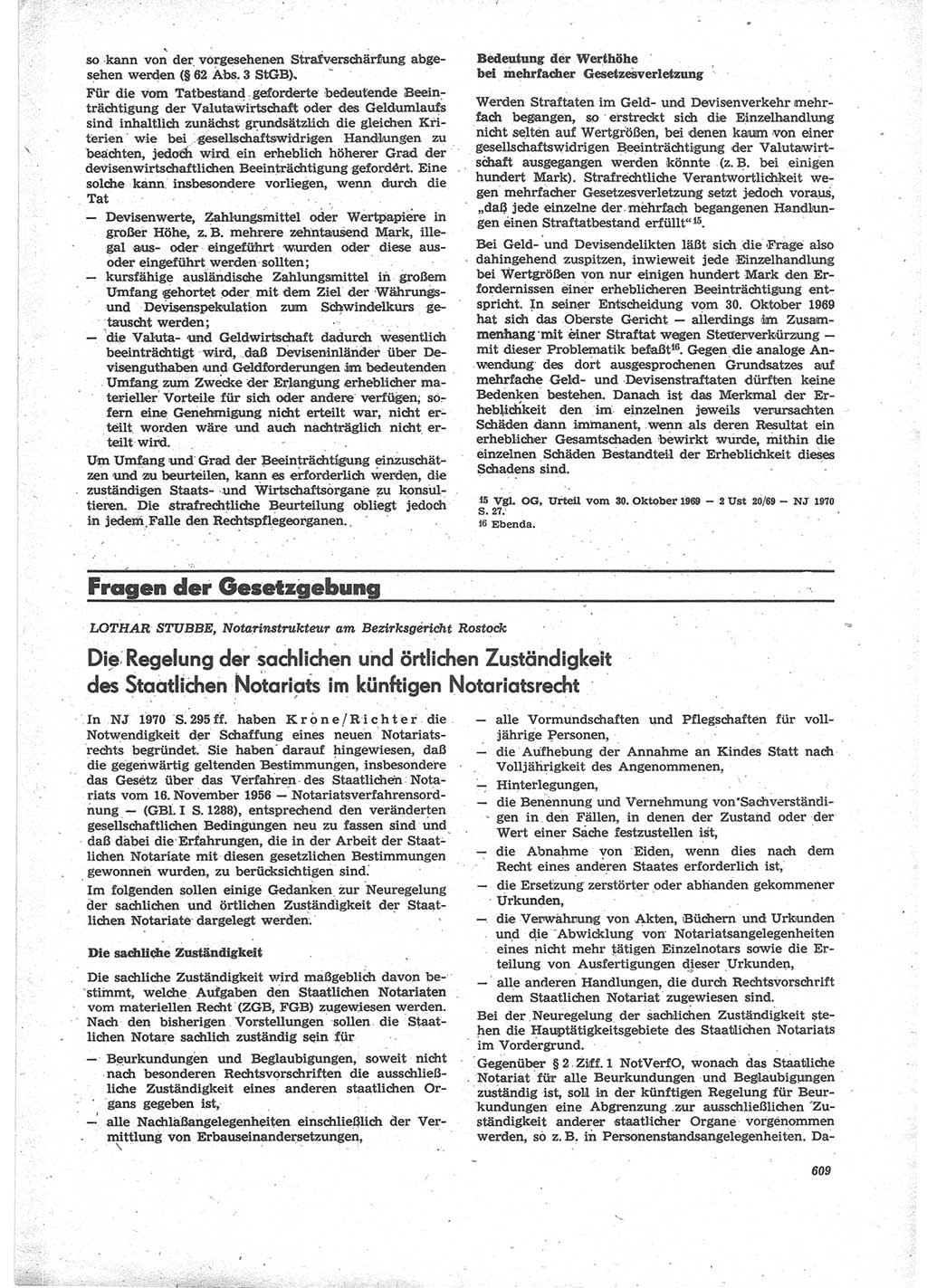 Neue Justiz (NJ), Zeitschrift für Recht und Rechtswissenschaft [Deutsche Demokratische Republik (DDR)], 24. Jahrgang 1970, Seite 609 (NJ DDR 1970, S. 609)
