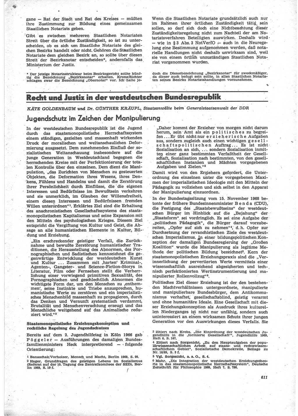 Neue Justiz (NJ), Zeitschrift für Recht und Rechtswissenschaft [Deutsche Demokratische Republik (DDR)], 24. Jahrgang 1970, Seite 611 (NJ DDR 1970, S. 611)