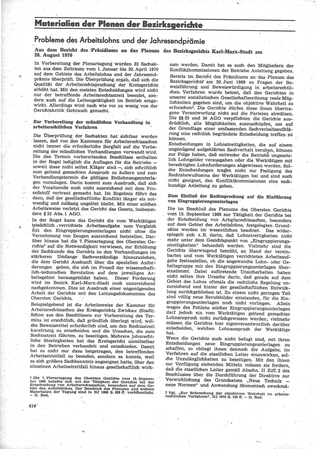 Neue Justiz (NJ), Zeitschrift für Recht und Rechtswissenschaft [Deutsche Demokratische Republik (DDR)], 24. Jahrgang 1970, Seite 614 (NJ DDR 1970, S. 614)