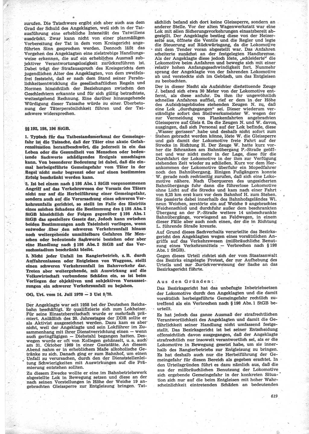 Neue Justiz (NJ), Zeitschrift für Recht und Rechtswissenschaft [Deutsche Demokratische Republik (DDR)], 24. Jahrgang 1970, Seite 619 (NJ DDR 1970, S. 619)