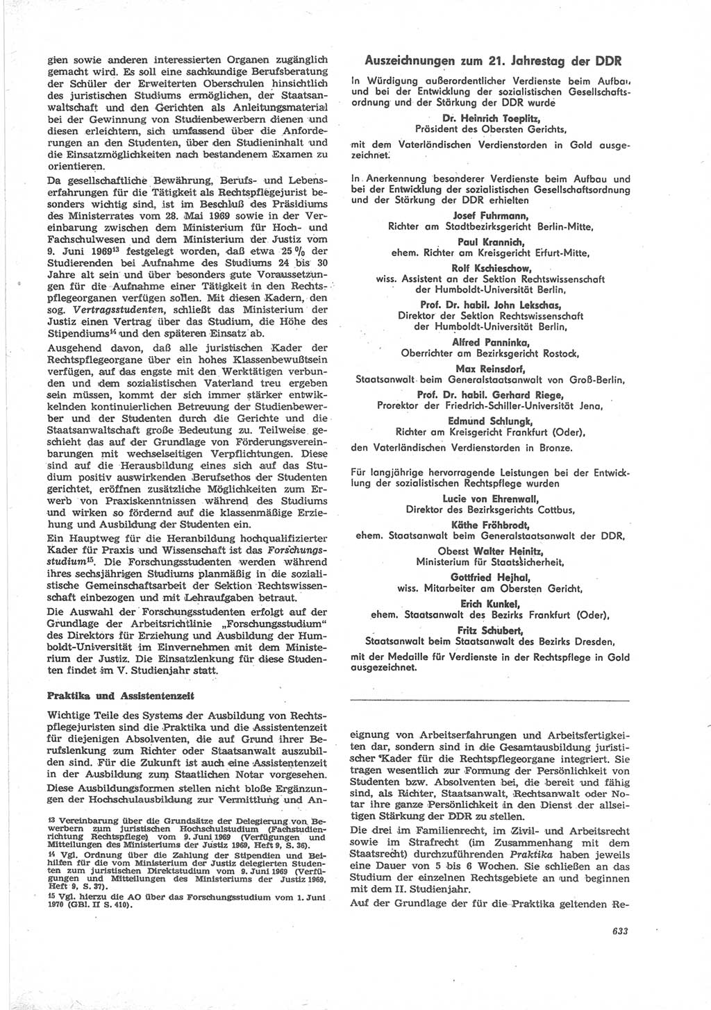 Neue Justiz (NJ), Zeitschrift für Recht und Rechtswissenschaft [Deutsche Demokratische Republik (DDR)], 24. Jahrgang 1970, Seite 633 (NJ DDR 1970, S. 633)