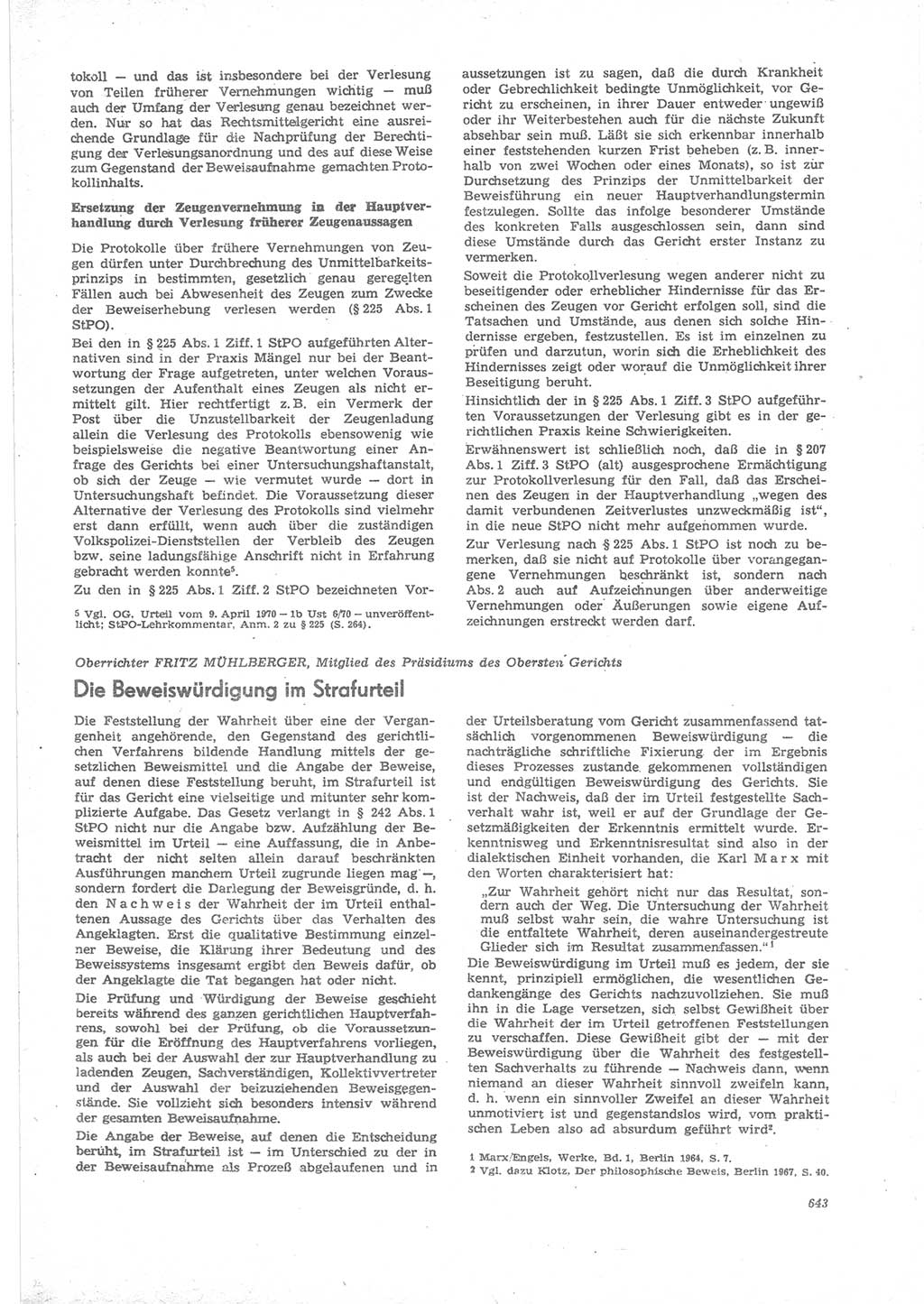 Neue Justiz (NJ), Zeitschrift für Recht und Rechtswissenschaft [Deutsche Demokratische Republik (DDR)], 24. Jahrgang 1970, Seite 643 (NJ DDR 1970, S. 643)