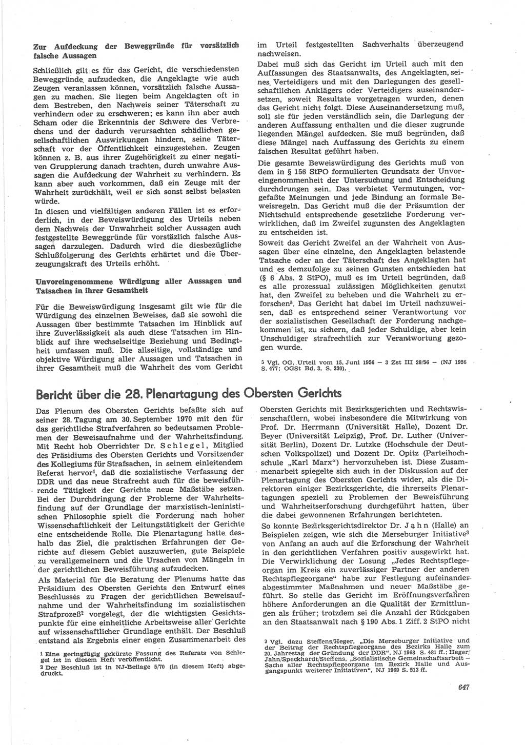 Neue Justiz (NJ), Zeitschrift für Recht und Rechtswissenschaft [Deutsche Demokratische Republik (DDR)], 24. Jahrgang 1970, Seite 647 (NJ DDR 1970, S. 647)