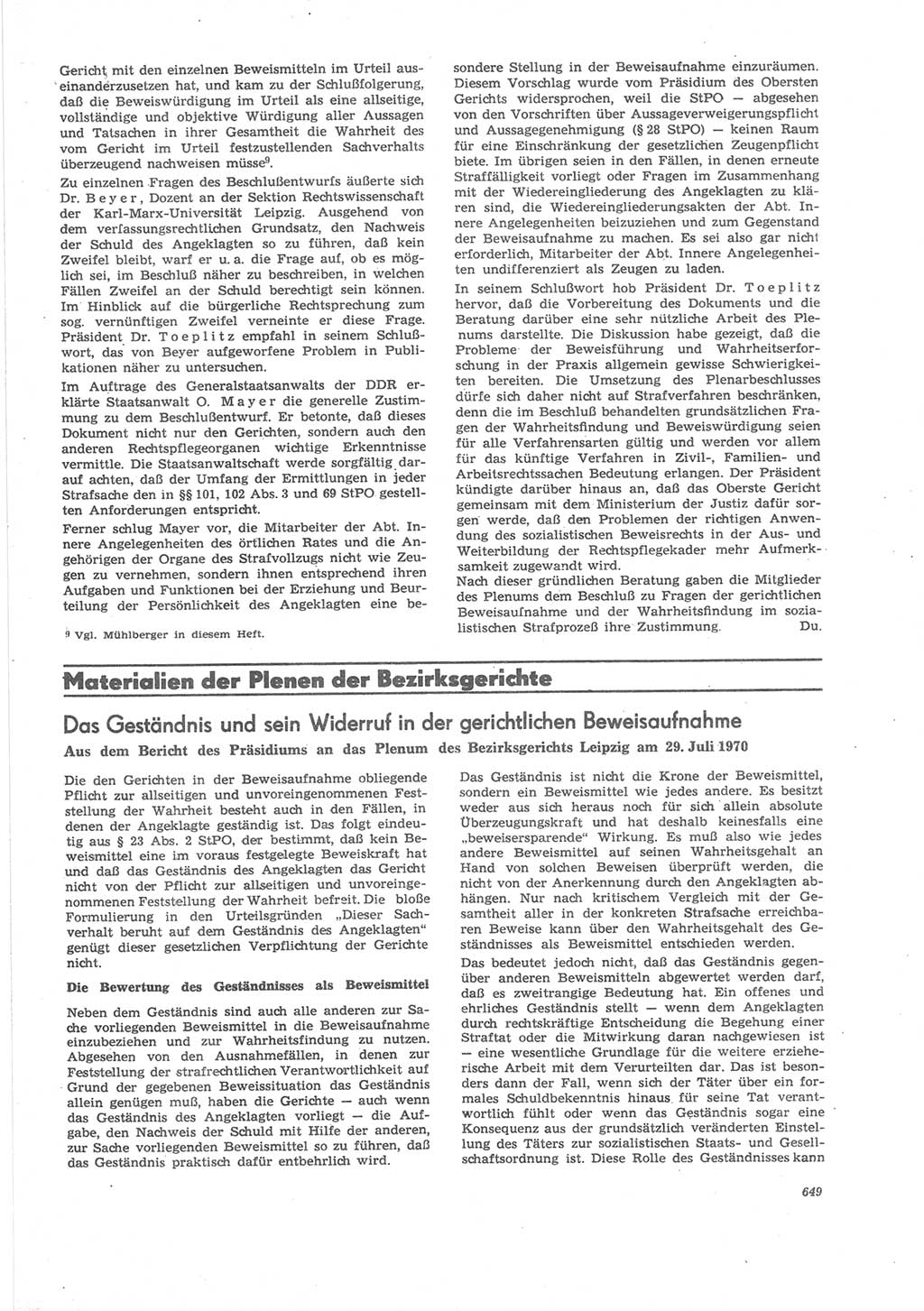 Neue Justiz (NJ), Zeitschrift für Recht und Rechtswissenschaft [Deutsche Demokratische Republik (DDR)], 24. Jahrgang 1970, Seite 649 (NJ DDR 1970, S. 649)