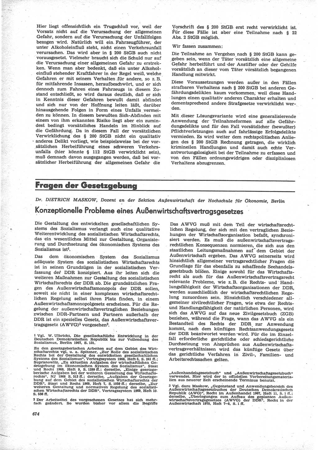 Neue Justiz (NJ), Zeitschrift für Recht und Rechtswissenschaft [Deutsche Demokratische Republik (DDR)], 24. Jahrgang 1970, Seite 674 (NJ DDR 1970, S. 674)
