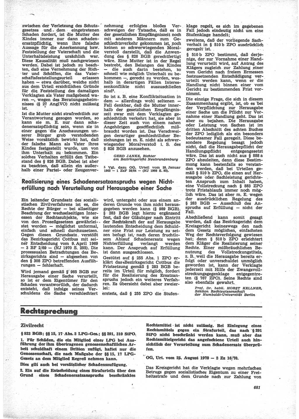 Neue Justiz (NJ), Zeitschrift für Recht und Rechtswissenschaft [Deutsche Demokratische Republik (DDR)], 24. Jahrgang 1970, Seite 681 (NJ DDR 1970, S. 681)