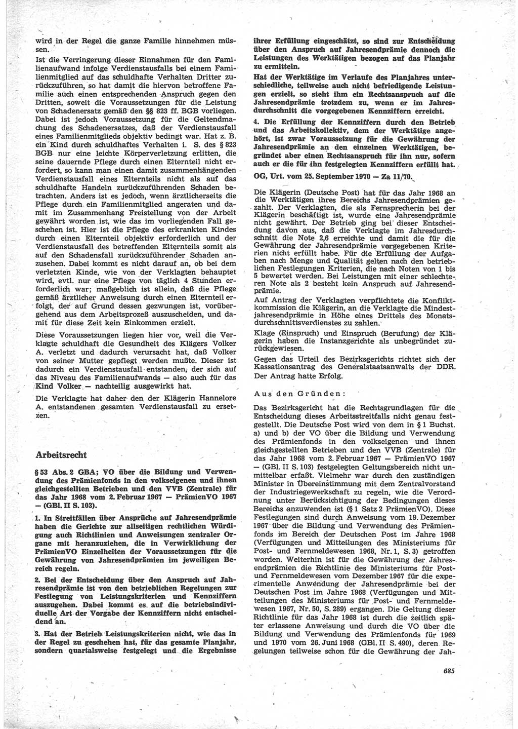 Neue Justiz (NJ), Zeitschrift für Recht und Rechtswissenschaft [Deutsche Demokratische Republik (DDR)], 24. Jahrgang 1970, Seite 685 (NJ DDR 1970, S. 685)