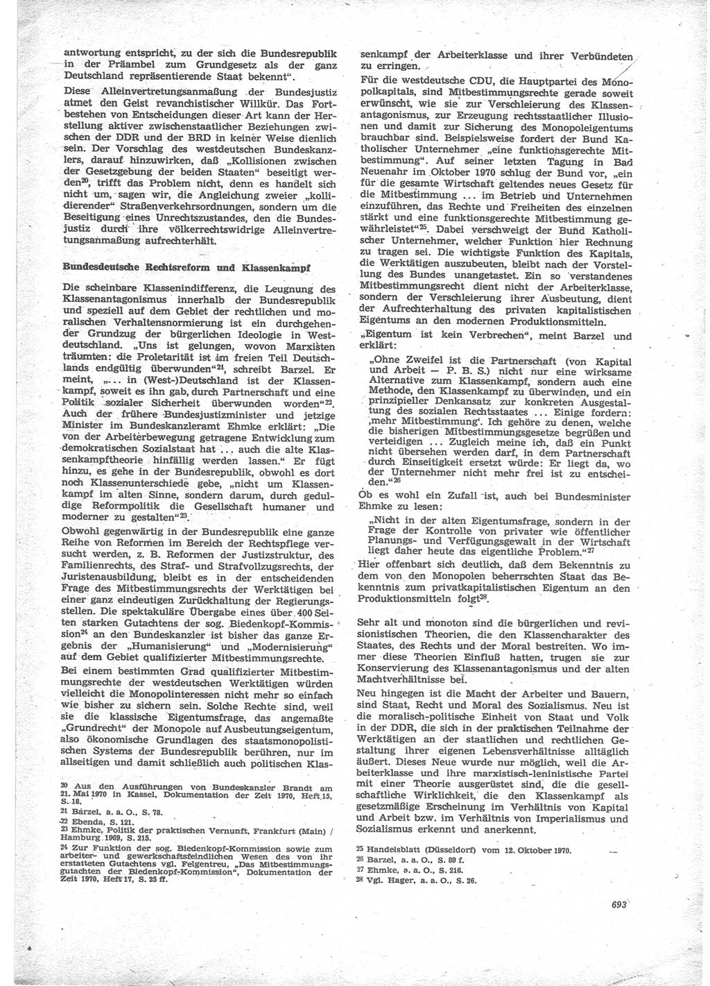 Neue Justiz (NJ), Zeitschrift für Recht und Rechtswissenschaft [Deutsche Demokratische Republik (DDR)], 24. Jahrgang 1970, Seite 693 (NJ DDR 1970, S. 693)