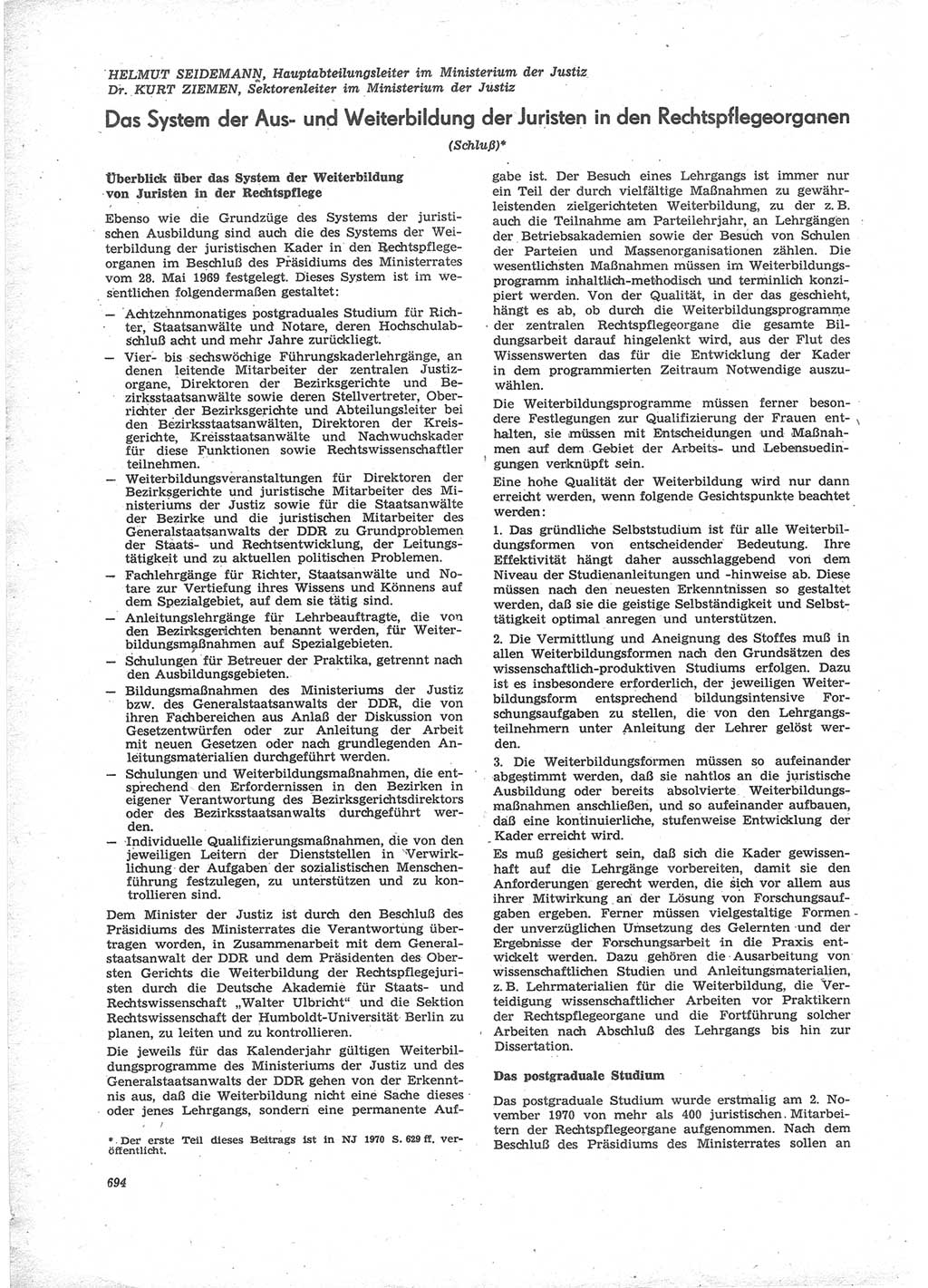 Neue Justiz (NJ), Zeitschrift für Recht und Rechtswissenschaft [Deutsche Demokratische Republik (DDR)], 24. Jahrgang 1970, Seite 694 (NJ DDR 1970, S. 694)