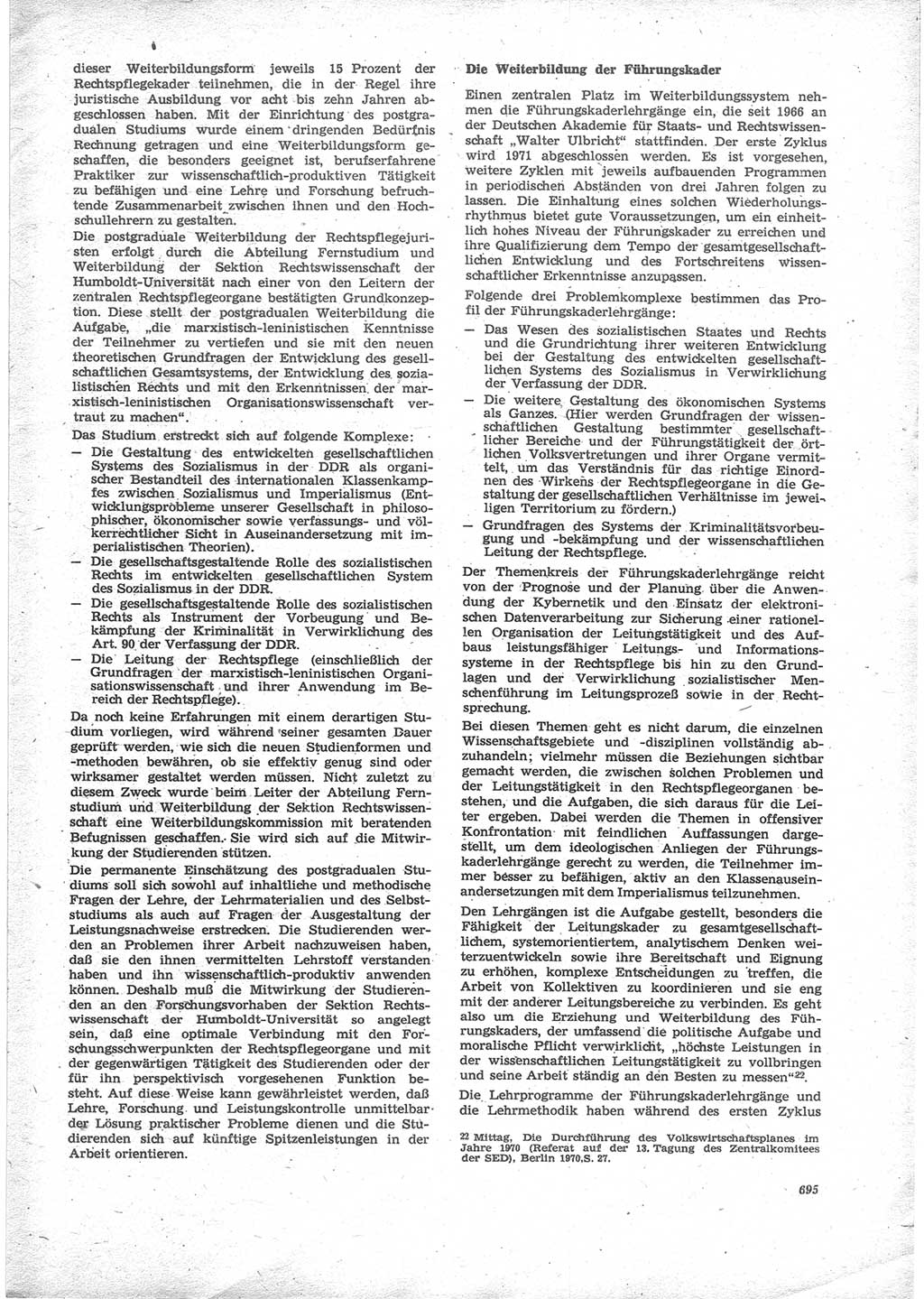 Neue Justiz (NJ), Zeitschrift für Recht und Rechtswissenschaft [Deutsche Demokratische Republik (DDR)], 24. Jahrgang 1970, Seite 695 (NJ DDR 1970, S. 695)