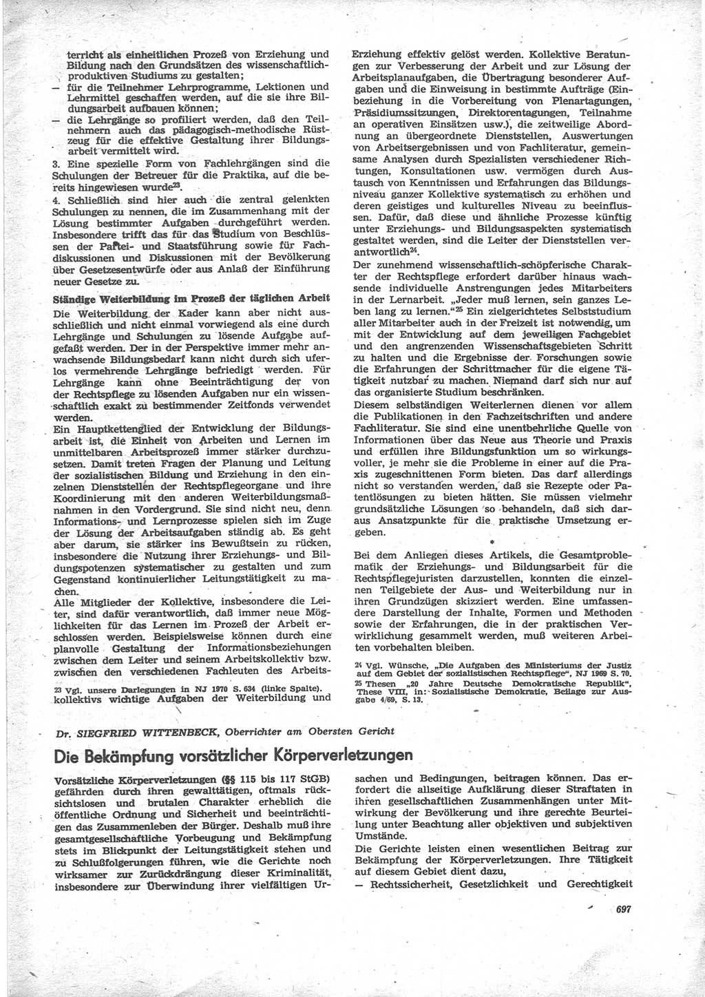 Neue Justiz (NJ), Zeitschrift für Recht und Rechtswissenschaft [Deutsche Demokratische Republik (DDR)], 24. Jahrgang 1970, Seite 697 (NJ DDR 1970, S. 697)