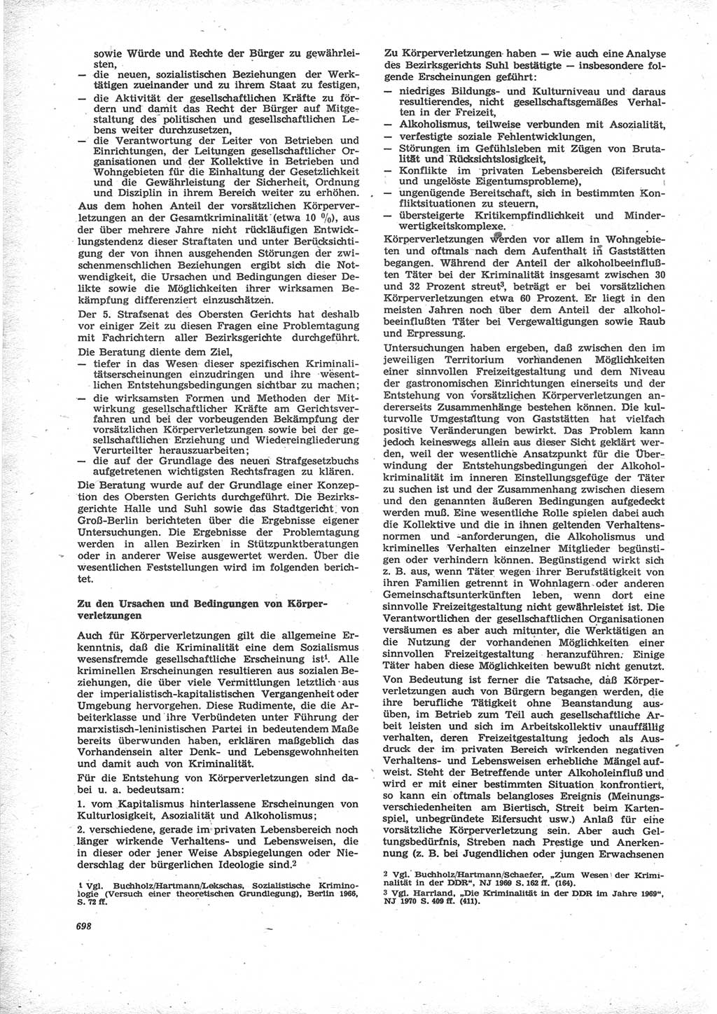 Neue Justiz (NJ), Zeitschrift für Recht und Rechtswissenschaft [Deutsche Demokratische Republik (DDR)], 24. Jahrgang 1970, Seite 698 (NJ DDR 1970, S. 698)