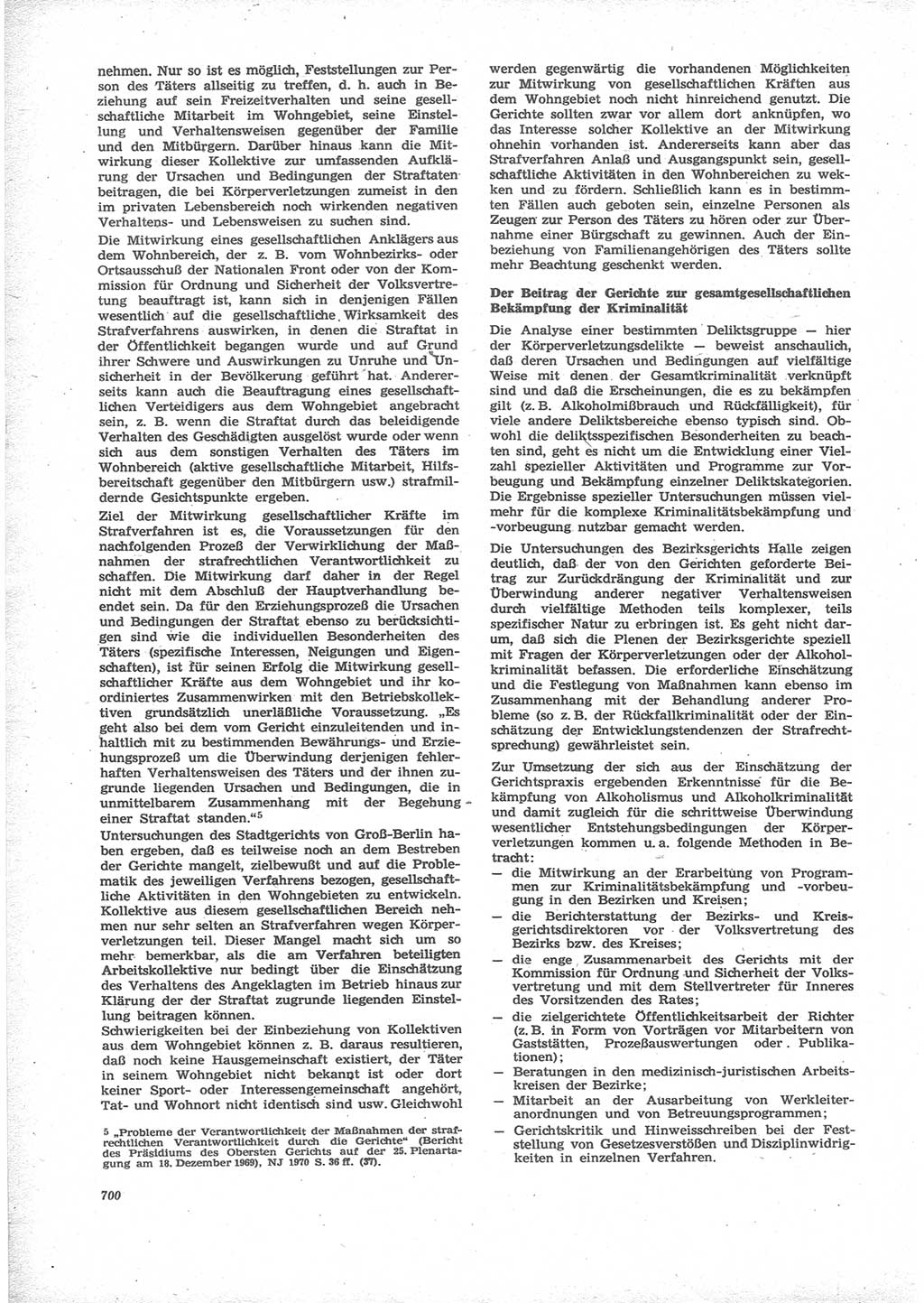 Neue Justiz (NJ), Zeitschrift für Recht und Rechtswissenschaft [Deutsche Demokratische Republik (DDR)], 24. Jahrgang 1970, Seite 700 (NJ DDR 1970, S. 700)