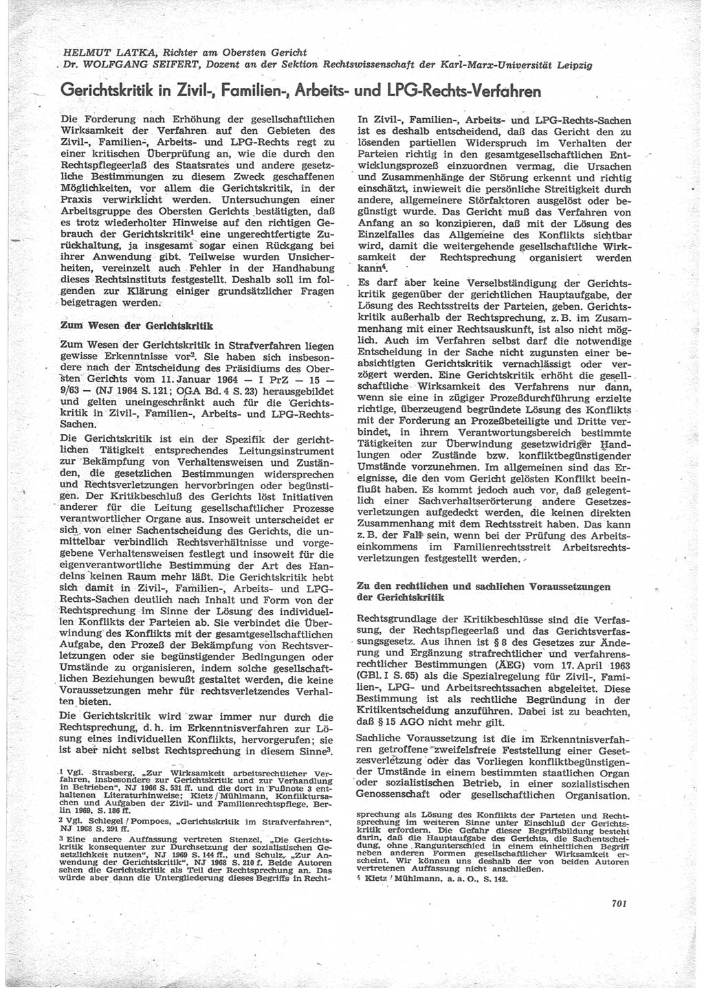 Neue Justiz (NJ), Zeitschrift für Recht und Rechtswissenschaft [Deutsche Demokratische Republik (DDR)], 24. Jahrgang 1970, Seite 701 (NJ DDR 1970, S. 701)