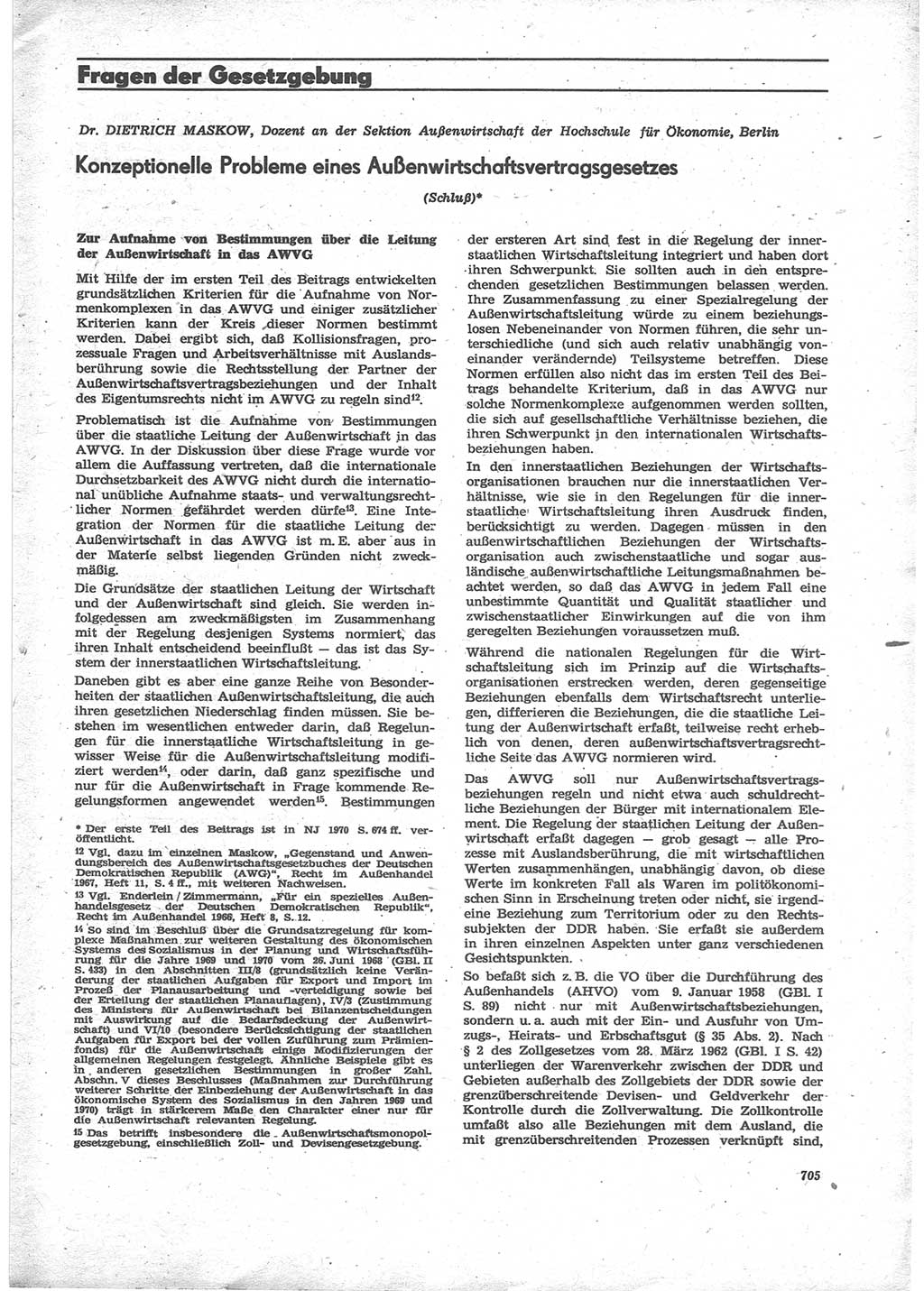 Neue Justiz (NJ), Zeitschrift für Recht und Rechtswissenschaft [Deutsche Demokratische Republik (DDR)], 24. Jahrgang 1970, Seite 705 (NJ DDR 1970, S. 705)