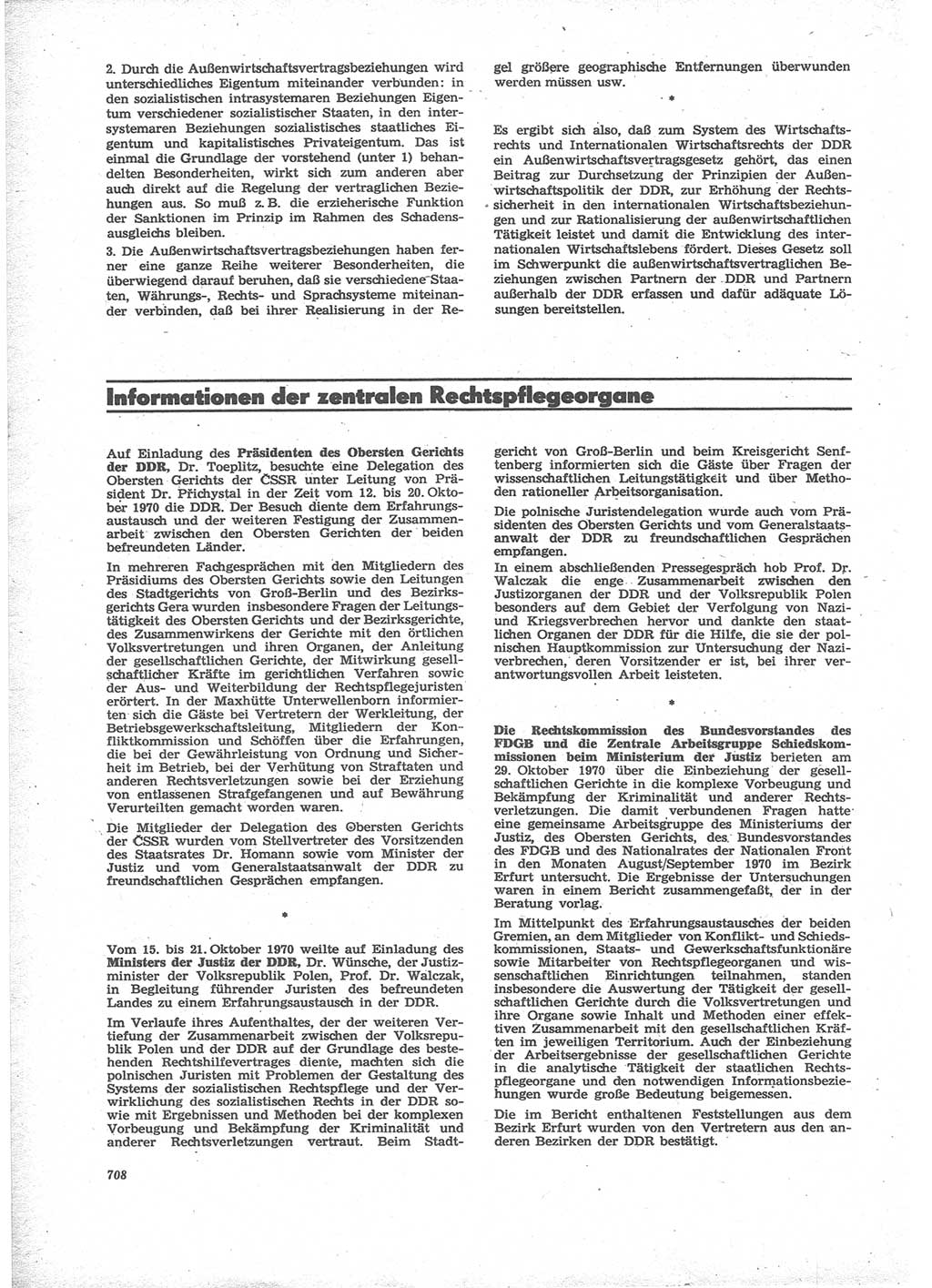 Neue Justiz (NJ), Zeitschrift für Recht und Rechtswissenschaft [Deutsche Demokratische Republik (DDR)], 24. Jahrgang 1970, Seite 708 (NJ DDR 1970, S. 708)