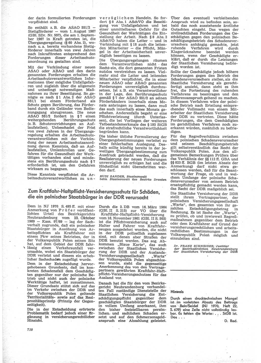 Neue Justiz (NJ), Zeitschrift für Recht und Rechtswissenschaft [Deutsche Demokratische Republik (DDR)], 24. Jahrgang 1970, Seite 710 (NJ DDR 1970, S. 710)