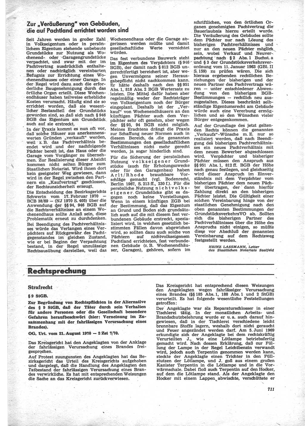 Neue Justiz (NJ), Zeitschrift für Recht und Rechtswissenschaft [Deutsche Demokratische Republik (DDR)], 24. Jahrgang 1970, Seite 711 (NJ DDR 1970, S. 711)