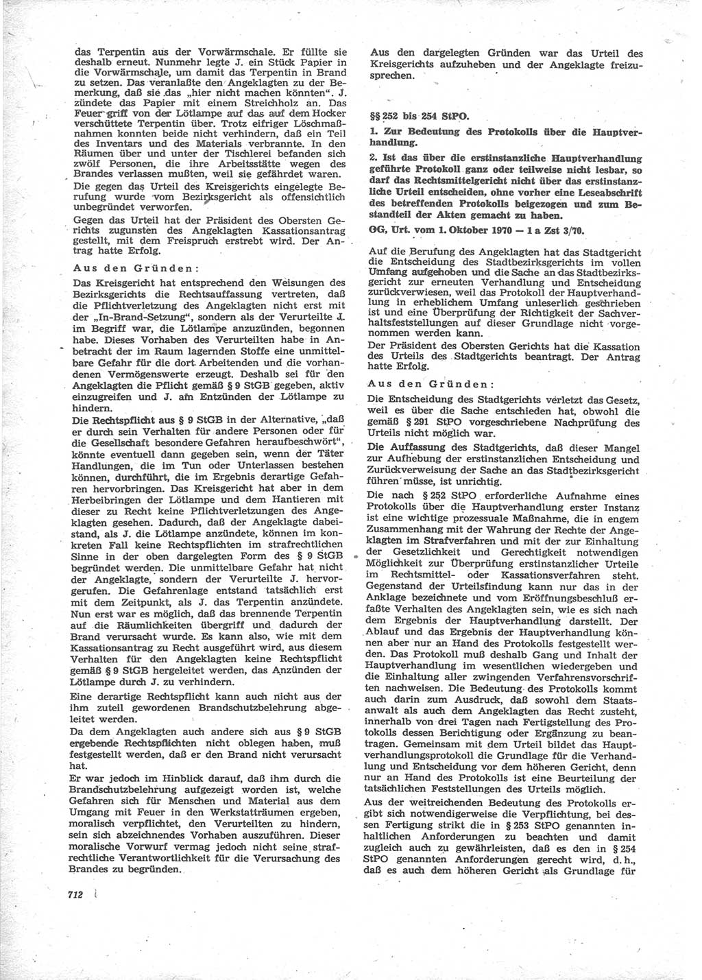 Neue Justiz (NJ), Zeitschrift für Recht und Rechtswissenschaft [Deutsche Demokratische Republik (DDR)], 24. Jahrgang 1970, Seite 712 (NJ DDR 1970, S. 712)