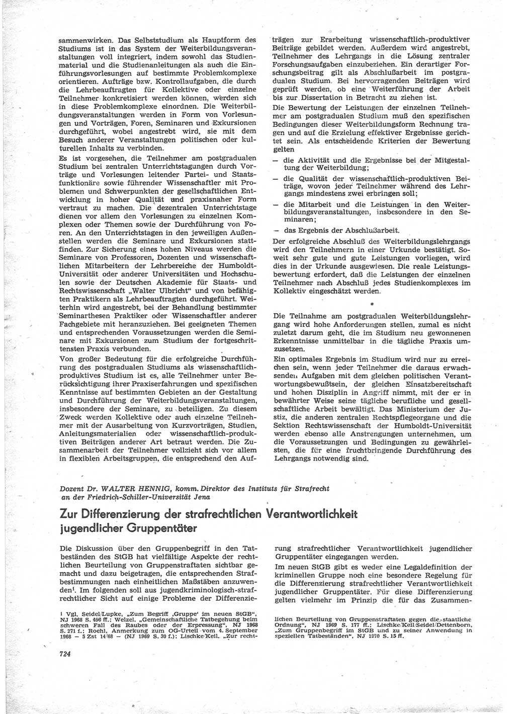 Neue Justiz (NJ), Zeitschrift für Recht und Rechtswissenschaft [Deutsche Demokratische Republik (DDR)], 24. Jahrgang 1970, Seite 724 (NJ DDR 1970, S. 724)