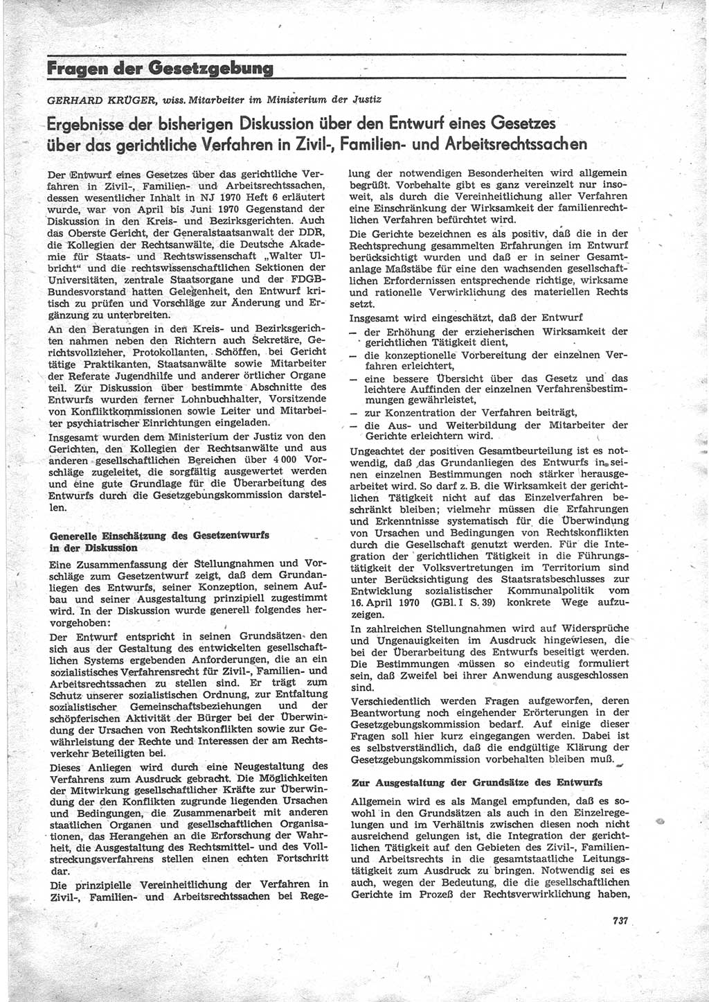 Neue Justiz (NJ), Zeitschrift für Recht und Rechtswissenschaft [Deutsche Demokratische Republik (DDR)], 24. Jahrgang 1970, Seite 737 (NJ DDR 1970, S. 737)