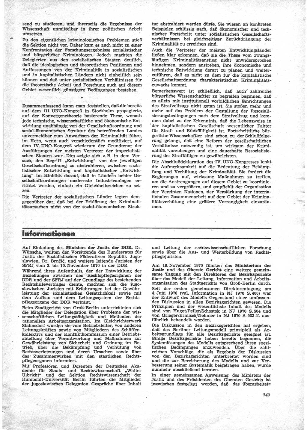 Neue Justiz (NJ), Zeitschrift für Recht und Rechtswissenschaft [Deutsche Demokratische Republik (DDR)], 24. Jahrgang 1970, Seite 743 (NJ DDR 1970, S. 743)