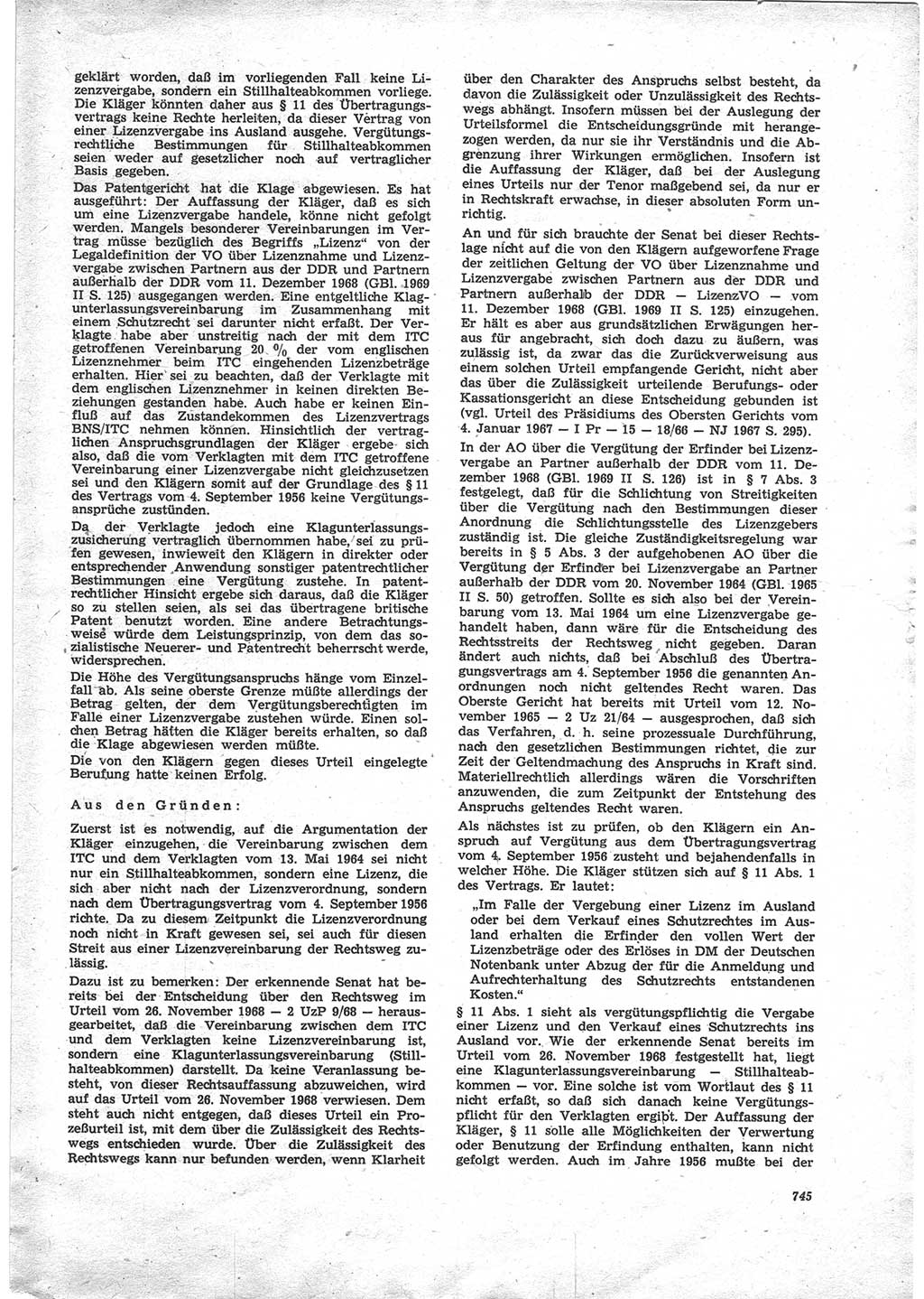 Neue Justiz (NJ), Zeitschrift für Recht und Rechtswissenschaft [Deutsche Demokratische Republik (DDR)], 24. Jahrgang 1970, Seite 745 (NJ DDR 1970, S. 745)