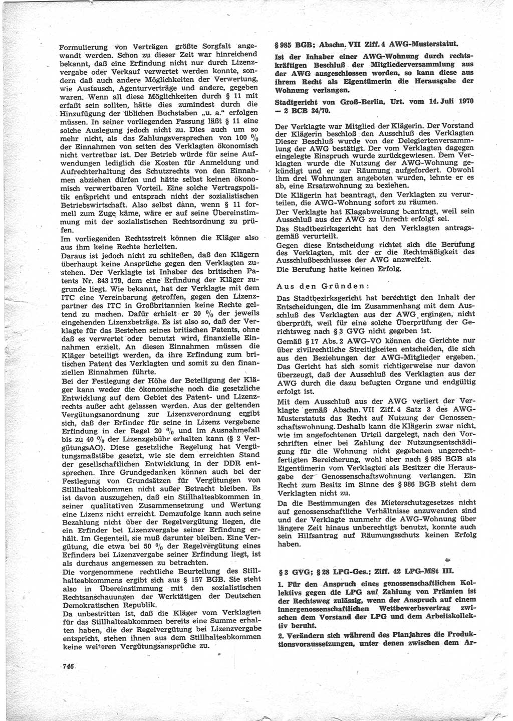 Neue Justiz (NJ), Zeitschrift für Recht und Rechtswissenschaft [Deutsche Demokratische Republik (DDR)], 24. Jahrgang 1970, Seite 746 (NJ DDR 1970, S. 746)