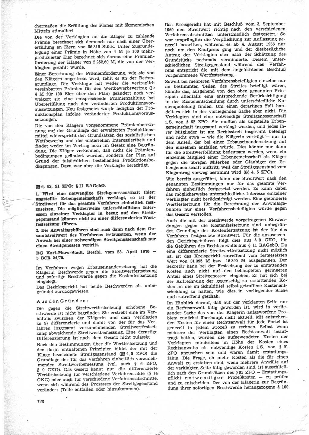 Neue Justiz (NJ), Zeitschrift für Recht und Rechtswissenschaft [Deutsche Demokratische Republik (DDR)], 24. Jahrgang 1970, Seite 748 (NJ DDR 1970, S. 748)